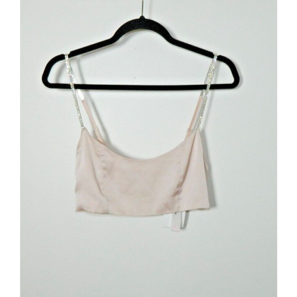 Rosedress Tank Top Cropped‎ Cami Size Medium Pink Silky Rhinestone Straps